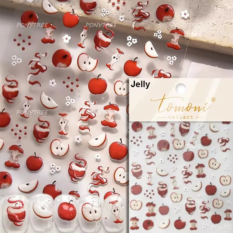 Strawberry Cherry Loquat Longan Peach Grapes Plant Red Bean Fruit Flat Realistic Painting 3D Nail Art Stickers Manicure Decals (ONLINE ORDER ONLY)