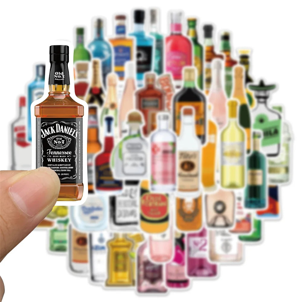 50/67pcs Alcohol Wine Bottle Vintage Beer Stickers for Ipad Scrapbooking Material Adesivos Journal Sticker Scrapbooking Supplies (ONLINE ORDER ONLY)