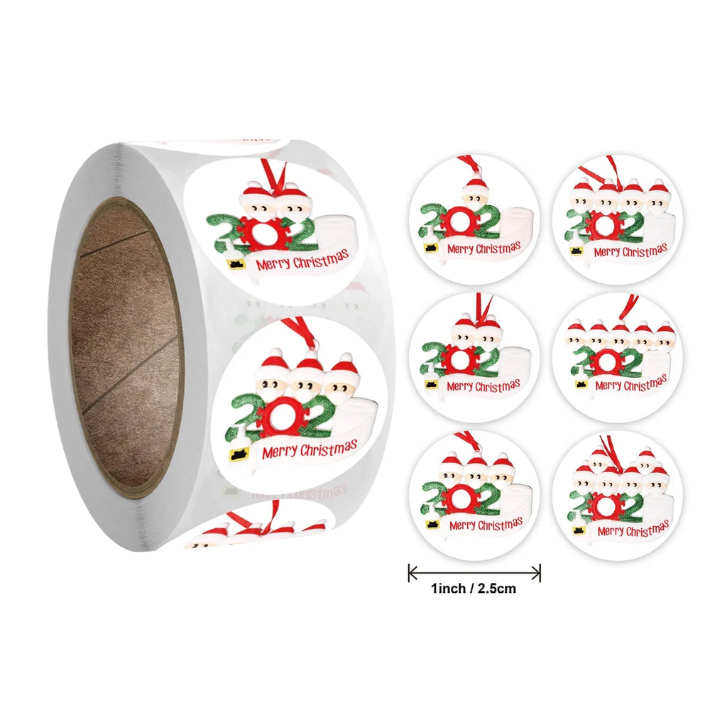 2020 New Christmas Stickers 100-500pcs Christmas Tags/Happy Holidays with 6 snowmen Sticker label (ONLINE ORDER ONLY)