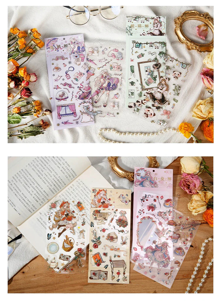 2 Sheets Cute Lolita Girl Decoration Sticker Aesthetics Hand Account DIY Collage Material Kawaii Stationery Scrapbooking Sticker (Online Order Only)