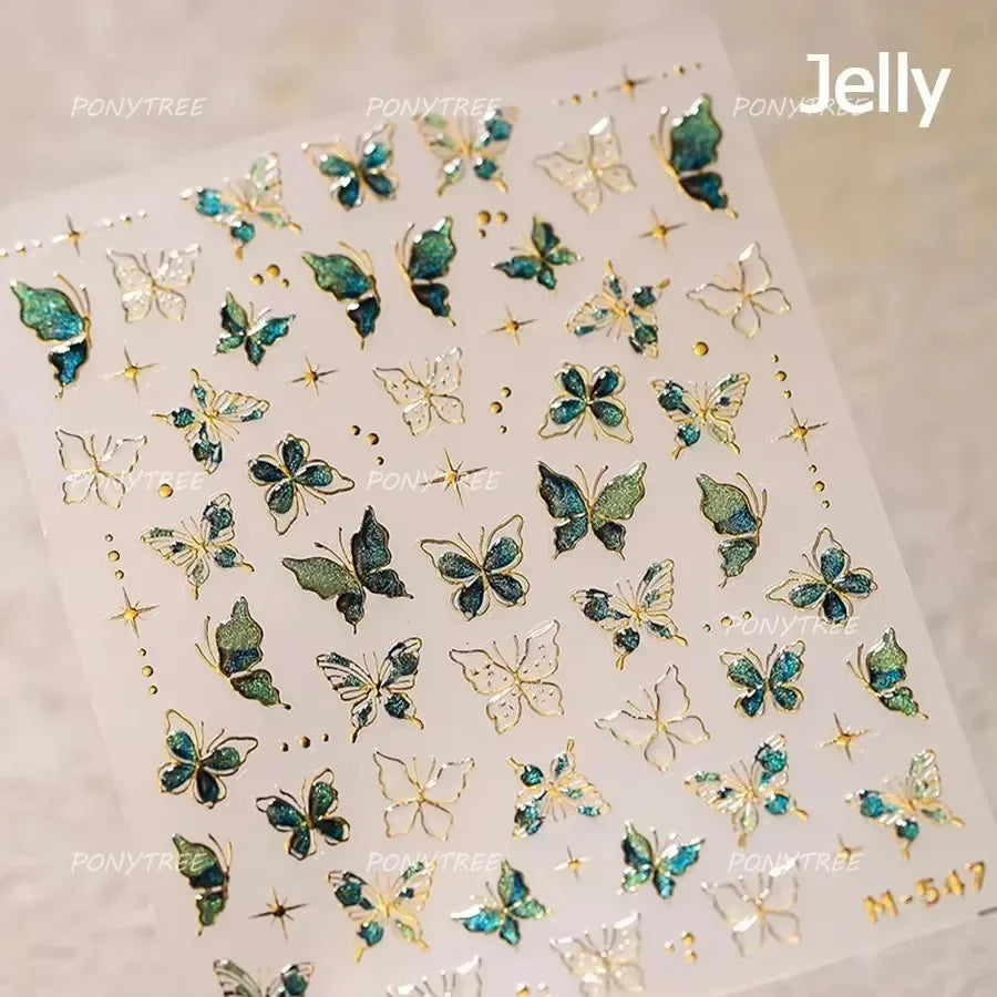 Romantic Purple Star Moon Butterfly Bowknot Retro Water Drop Gem Starburst Adhesive Nail Art Stickers Starlight Manicure Decals (ONLINE ORDER ONLY)