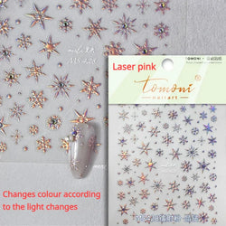 Hot Stamping Romantic White Gold Snowflakes Hexagon Winter 3D Self Adhesive Nail Art Stickers Shiny Rhinestone Manicure Decals (Online Order Only)