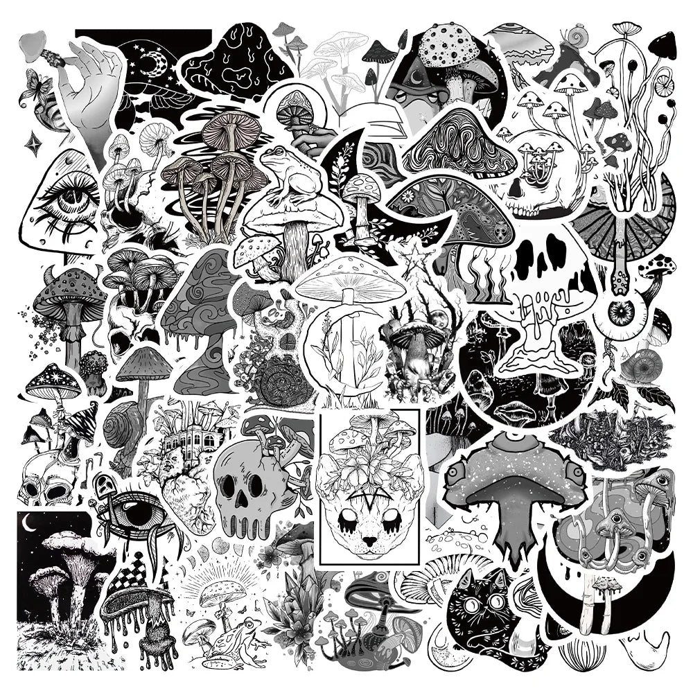 50PCS Gothic Horror Mushroom Stickers for Laptop Phone Car Skateboard Decal (Online Order Only)