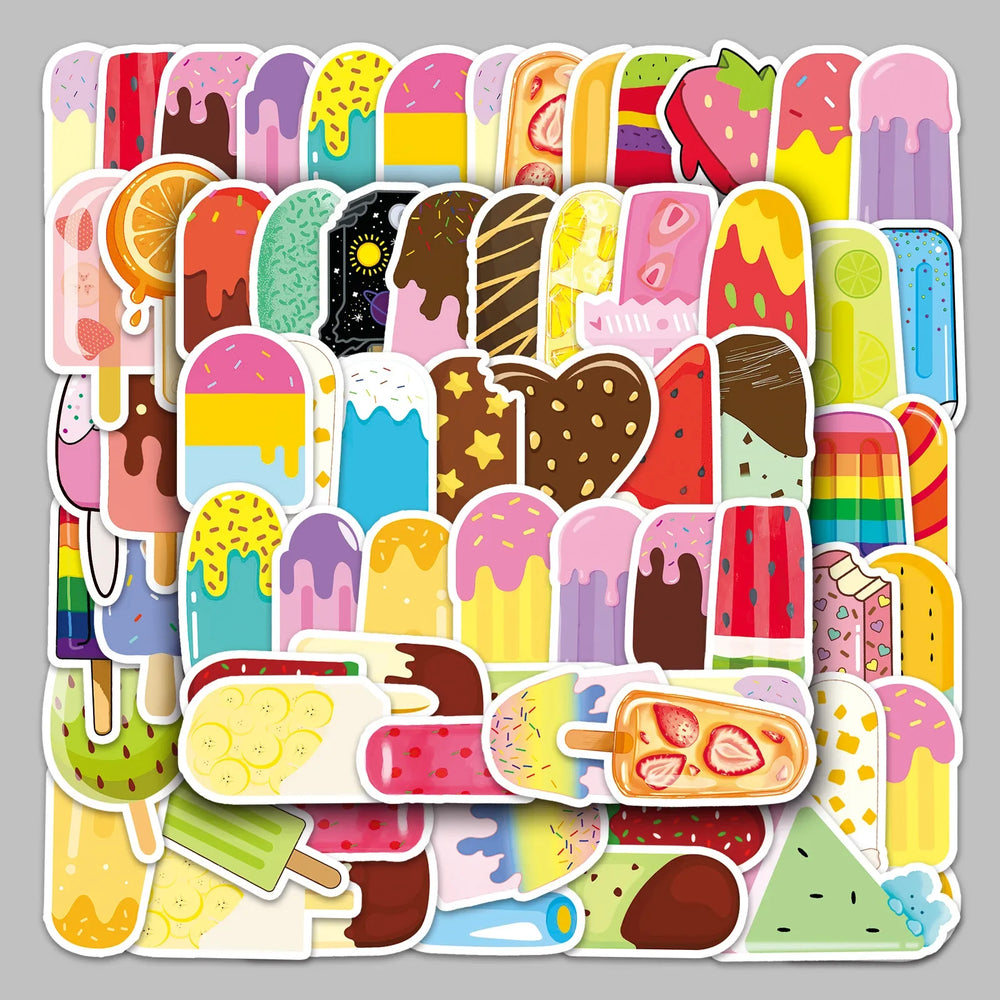 50pcs Cartoon Food Popsicle Graffiti Stickers for Helmet, Desktop, Wall Decoration, DIY (Online Order Only)