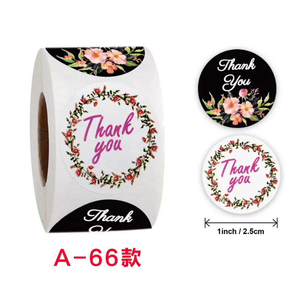 50-500pcs Labels Roll Flower Thank You Stickers 1inch Adhesive Labels Stickers for Gift Decoration Stationery Wrapping Supplies (ONLINE ORDER ONLY)