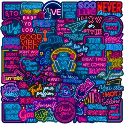 Cartoon Neon Motivation Stickers - 10/30/50pcs for Laptop, Phone, Fridge, Scrapbook (Online Order Only)