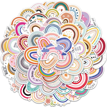 10/30/60pcs Cute Cartoon Bohemian Rainbow Aesthetic Stickers Boho Graffiti Decals Scrapbooking Laptop Phone Sticker Toy (Online Order Only)