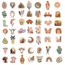 50pcs Retro Boho Stickers For Laptop Luggage Stationery Scrapbook Travel Diary Sticker Vinyl Waterproof Graffiti Decals (ONLINE ORDER ONLY)