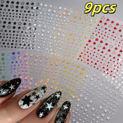 9Pcs 3D Sliver Stars Nails Stickers Bronzing Star Nail Art Decals For DIY Nail Art Decoration Self Adhesive Nail Manicure Parts* (Online Order Only)