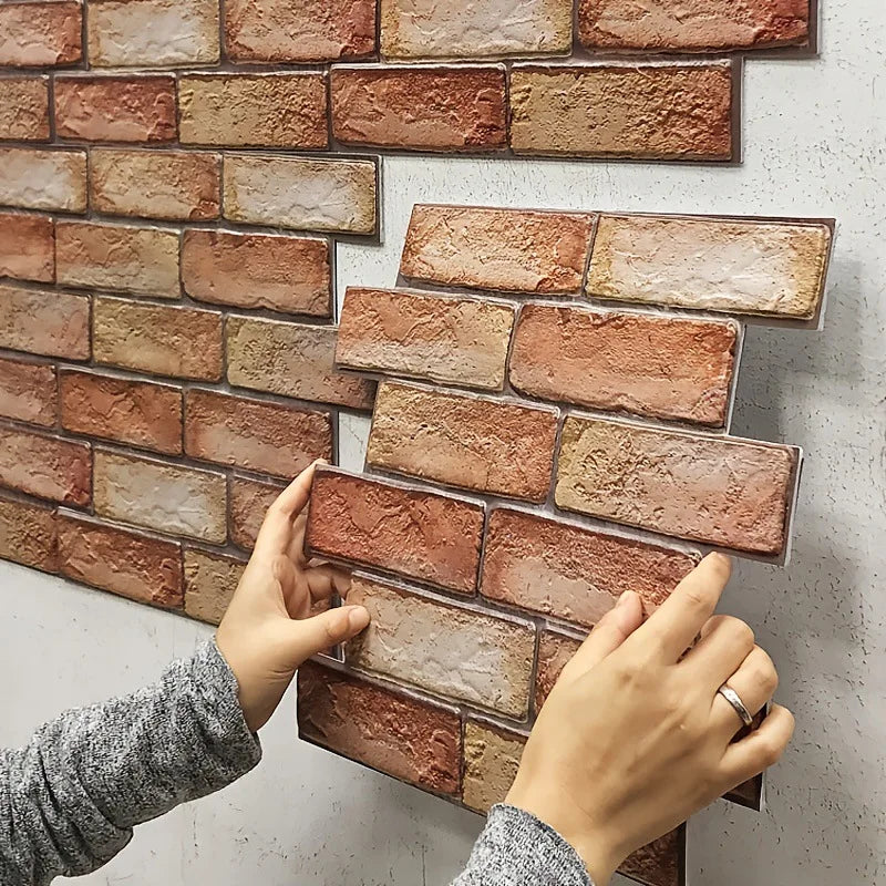 Self Adhesive Waterproof 3D Wall Panels, Brick Wallpaper, Retro Sticker for Bathroom,  Fireplace decorative wall stickers，10PCS (ONLINE ORDER ONLY)