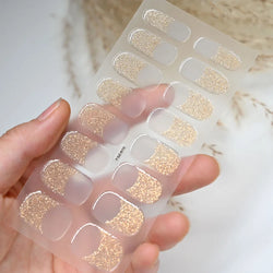 Nude Pink French Semi-Cured Gel Nail Patch Slider Adhesive Waterproof Long Lasting Full Cover Gel Nail Sticker UV Lamp Needed *^ (ONLINE ORDER ONLY)