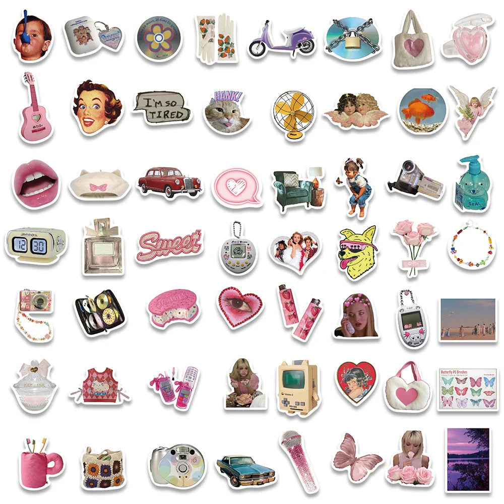 10/30/65PCS Y2K Girls Harajuku Cartoon Stickers Aesthetic Graffiti Toys For Kids DIY Motorcycle Scrapbook Phone Bike Wall Decals (ONLINE ORDER ONLY)