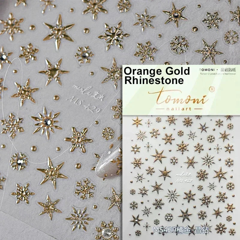 Dressy Embossment Colorful Gradient Snowflakes Laser Silver Christmas Tree Winter Bowknot Santa Nail Art Stickers Manicure Decal (Online Order Only)