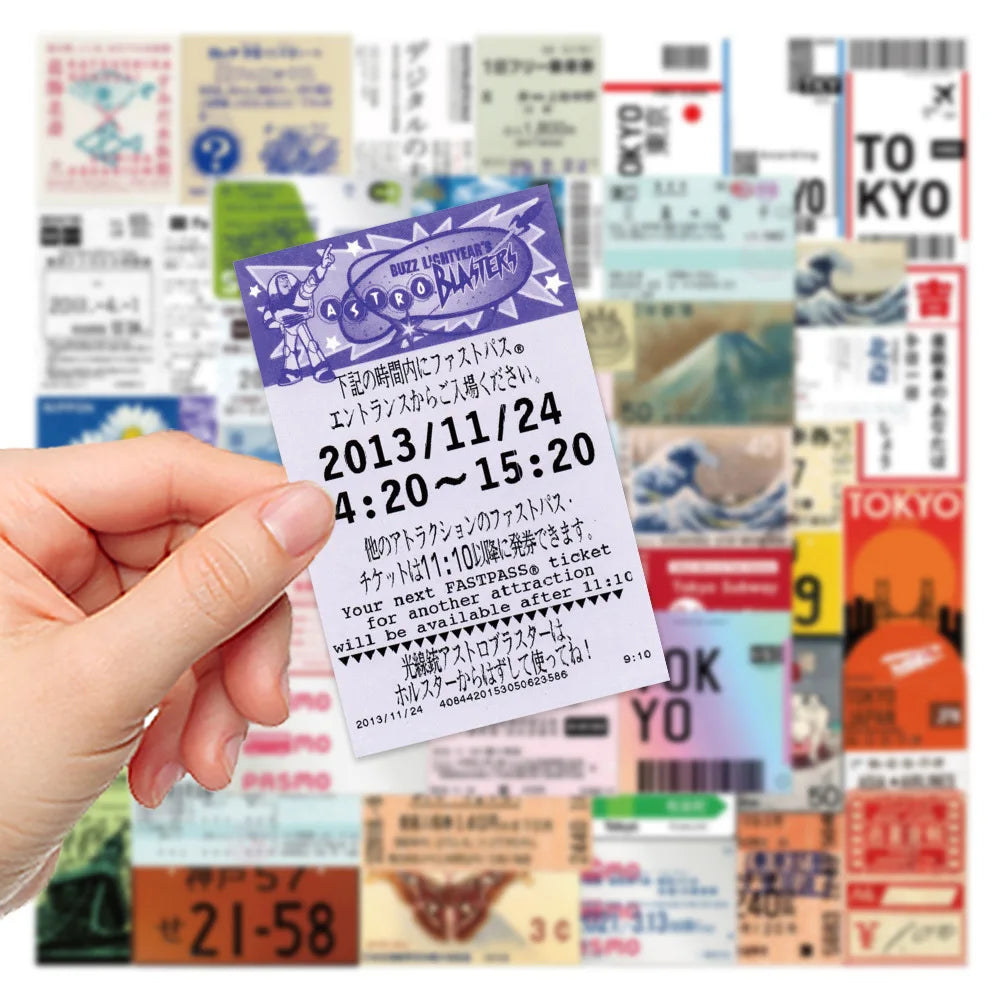 10/30/60PCS Japanese Tickets Tokyo Travel Stickers Decals For Suitcase Phone Notebook Fridge Motorcycle Funny DIY Sticker Gift (ONLINE ORDER ONLY)