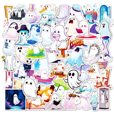 10/30/50PCS Cute Halloween Ghost Stickers Funny Cartoon Sticker For Kids DIY Notebook Fridge Phone Luggage Laptop Bike Decal Toy (ONLINE ORDER ONLY)