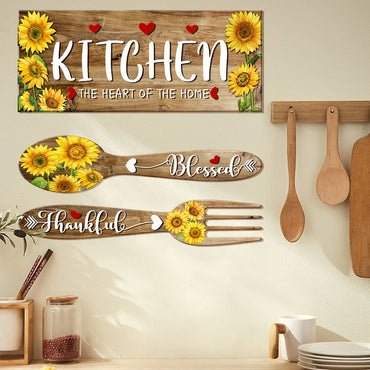 Wall Stickers Sunflower Spoon Fork Pattern Kitchen  Restaurant Background Decoration Wallpaper For Home Decor Living Room Decals (ONLINE ORDER ONLY)