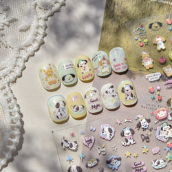 Cute Bear Star Dog Bowknot Love Heart Good Night Bone Bread Flower Self Adhesive Nail Art Decorations Stickers Manicure Decals (Online Order Only)