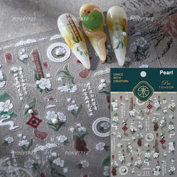 Camellia Tea After Rain Fragrant Flower Paint in Gold White Antique Chinese Characters Adhesive Nail Art Stickers Manicure Decal (ONLINE ORDER ONLY)