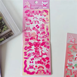 6/8pcs Kawaii Ribbon Rabbit Decorative Sticker Set Girls Scrapbooking Idol Card DIY Diary Album Collage Material Korean Stickers (ONLINE ORDER ONLY)