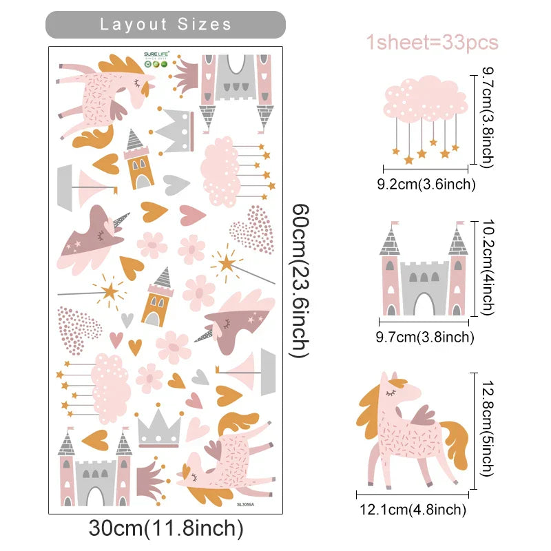 Boho Pink Unicorn Castle Wall Stickers for Kids Nursery Decor (Online Order Only)