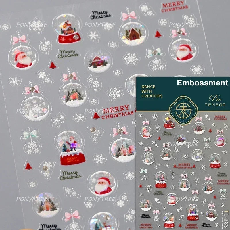 Crystal Ball Santa Claus Snowman Bowknot Red Christmas Tree Bell Socks Self Adhesive Nail Art Stickers Snowflake Manicure Decals (ONLINE ORDER ONLY)