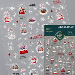 Crystal Ball Santa Claus Snowman Bowknot Red Christmas Tree Bell Socks Self Adhesive Nail Art Stickers Snowflake Manicure Decals (ONLINE ORDER ONLY)