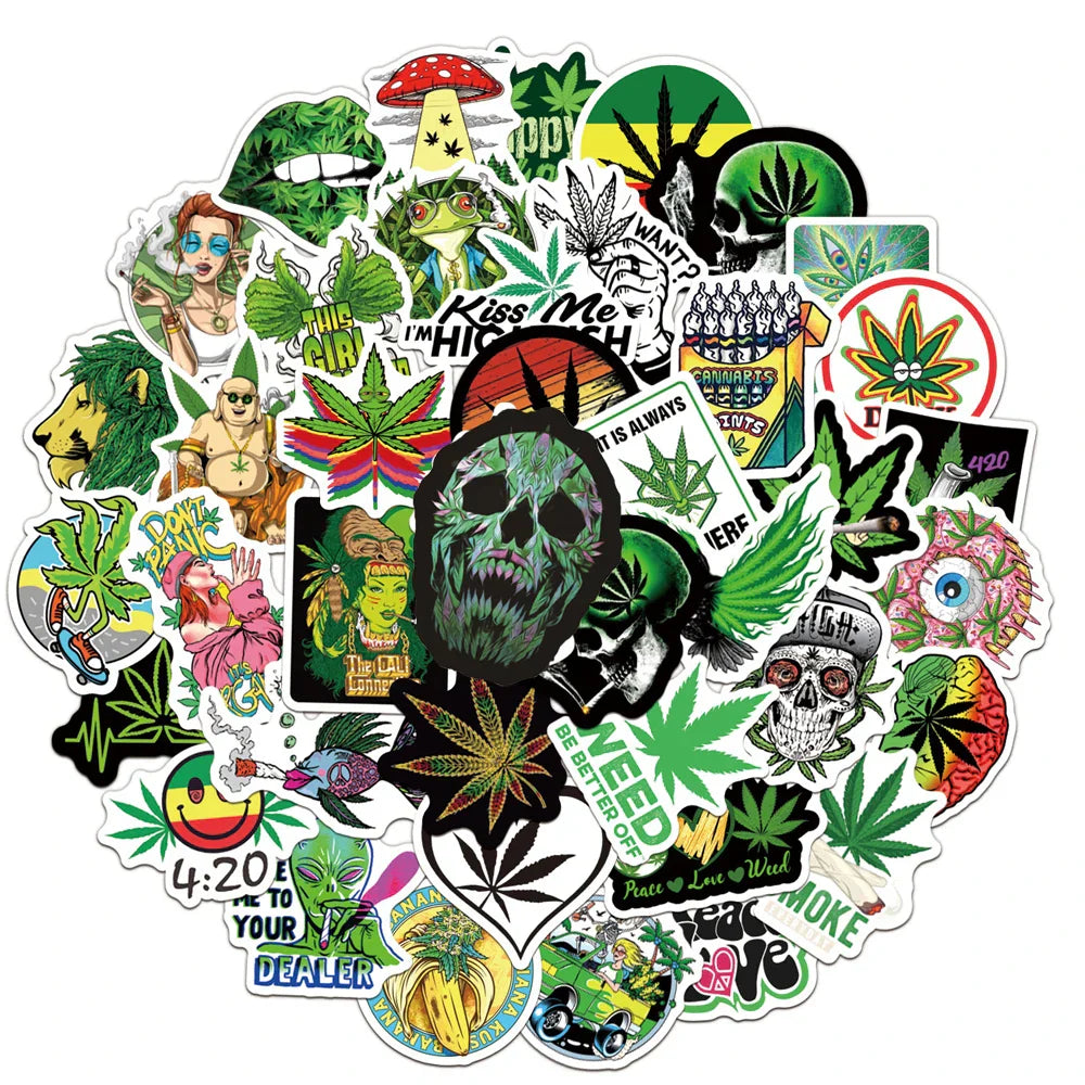 Funny Weed Leaf Stickers Pack - Motorcycle, Laptop, Luggage, Car, Bike Decals (Online Order Only)