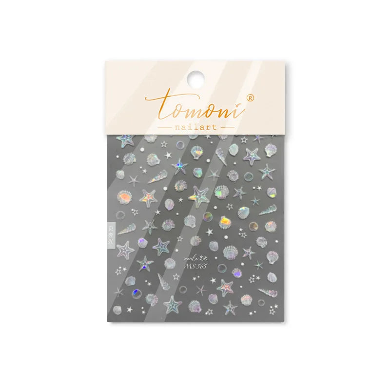 Summer Beach Ocean Shell Starfish Clams Conch Stars Sea Bubble Seasnail Soft Relief Decoration Nail Art Stickers Manicure Decals (ONLINE ORDER ONLY)
