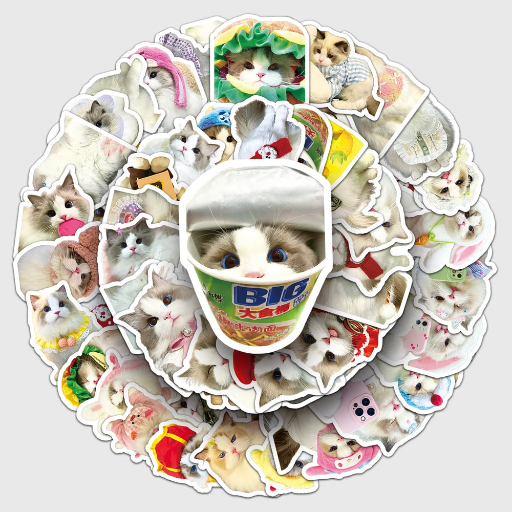 50Pcs Cute Cat Cartoon Waterproof Vinyl Stickers for Skateboard Snowboard Decal (Online Order Only)