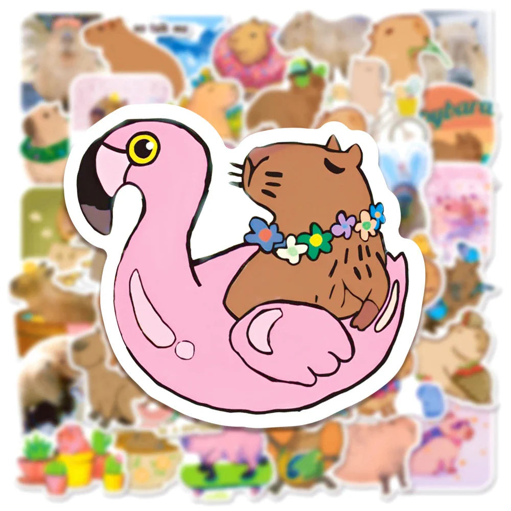 10/30/50pcs Cute Cartoon Capybara Graffiti Stickers Aesthetic Decals Decoration Laptop Notebook Phone Diary Stationery Sticker (ONLINE ORDER ONLY)