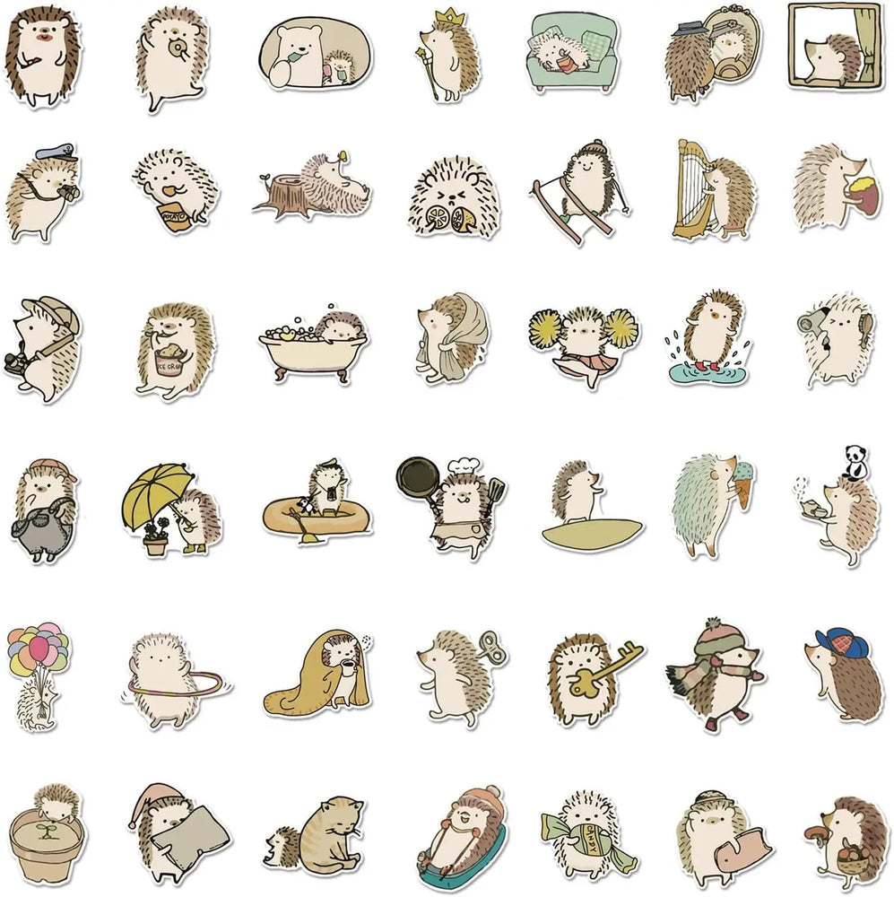 10/30/50/100pcs Cute Hedgehog Life Sticker Pack Small Self-Adhesive Decals for Photo Album, Journal, Scrapbook, Laptop Decor (ONLINE ORDER ONLY)