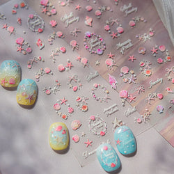 Pink Shell Necklace Starfish Swarm Star Conch Bowknot Dreamy Marine Relief Adhesive Nail Art Decoration Stickers Manicure Decals (ONLINE ORDER ONLY)