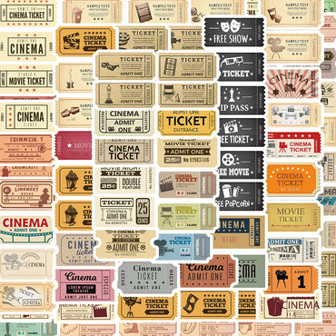 10/40/80pcs Vintage Classic Movie Ticket Stickers Laptop Skateboard Luggage Phone Car Motorcycle Waterproof Sticker Kids Toys (ONLINE ORDER ONLY)