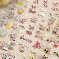 Lovely Red Heart Crystal Cherry Fruit Bowknot Letter Gold Pink Self Adhesive Nail Art Sticker Delicate Rhinestone Manicure Decal (ONLINE ORDER ONLY)