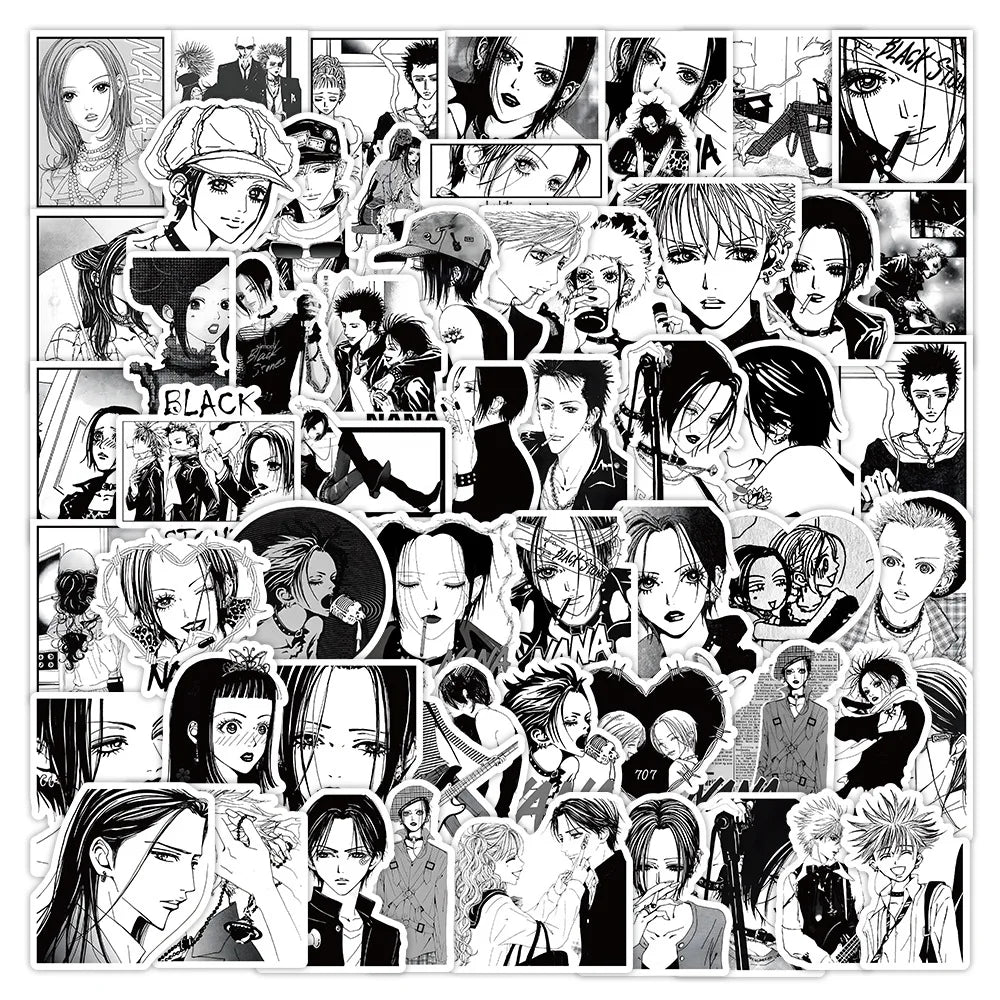 10/30/60PCS NANA Cartoon Stickers Black White Style Sticker Anime Graffiti Decals Luggage Laptop Phone Guitar Car Bike Kids Toys (ONLINE ORDER ONLY)