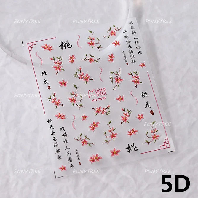 Chic Begonia Flower Miss-grass Pink Gradient Cherry-apple Tree Leaves Peach Blossom Adhesive Nail Art Spring Nail Stickers Decal (ONLINE ORDER ONLY)