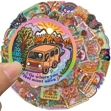10/50PCS Funny Vintage Camping Travel Stickers Hippie Style Graffiti Decals DIY Luggage Phone Water Bottle Motorcycle Sticker (Online Order Only)