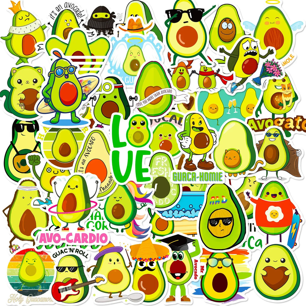 50pcs Cartoon Avocado Stickers for Helmet, Desktop, Wall Decoration, DIY (Online Order Only)