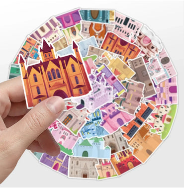 10/40pcs Fairy Tale Castle Stickers For Notebooks Stationery Computer Kscraft Pink Sticker Scrapbooking Material Craft Supplies (ONLINE ORDER ONLY)