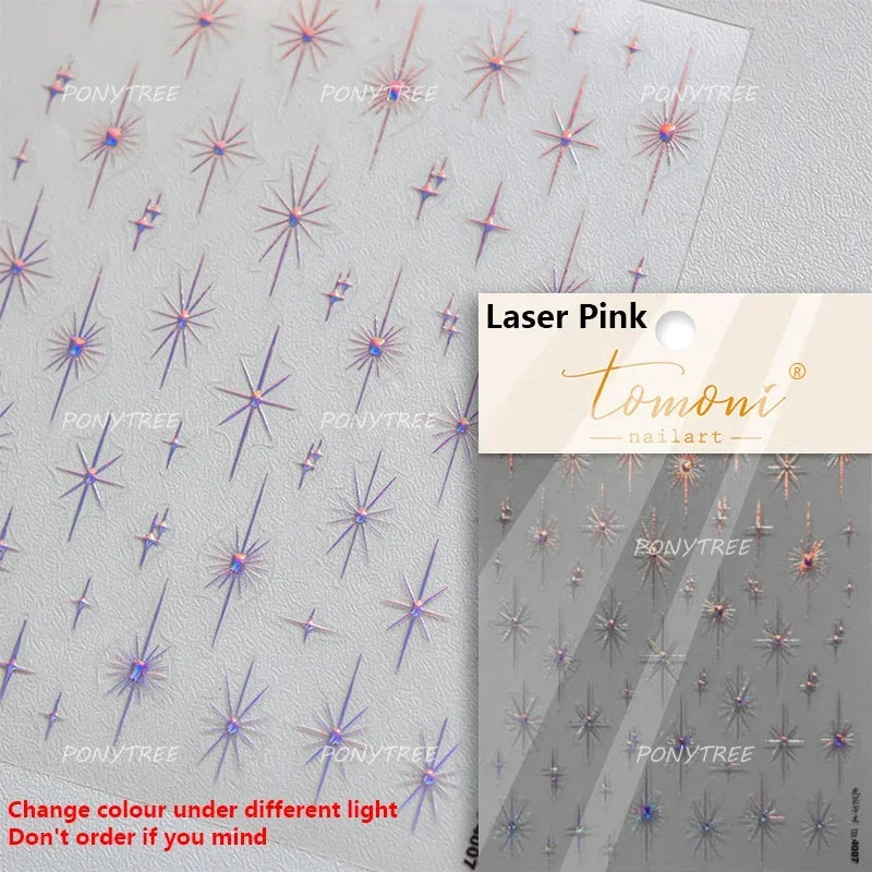 Chic Colourful Star Moon Curved Line Arc Necklace Love Heart Hanging in The Air Cherry Adhesive Nail Art Stickers Manicure Decal (Online Order Only)