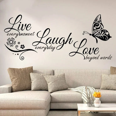 Live Laugh Love Butterfly Flower Wall Art Sticker Modern Wall Decals Quotes Vinyls Stickers Home Decor Living Room (Online Order Only)