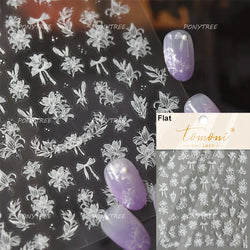 French Chic Blue Line Bowknot Fan Flower Leaves Butterfly Lace Frame Bell Shiny Self Adhesive Nail Art Stickers Manicure Decals (ONLINE ORDER ONLY)