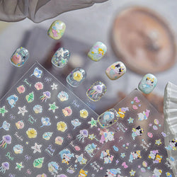 Colourful Ray Jellyfish Otter Cat Mermaid Octopus Starfish Bubbles Conch Shell Bowknot Summer Marine Nail Art Stickers Decals (ONLINE ORDER ONLY)