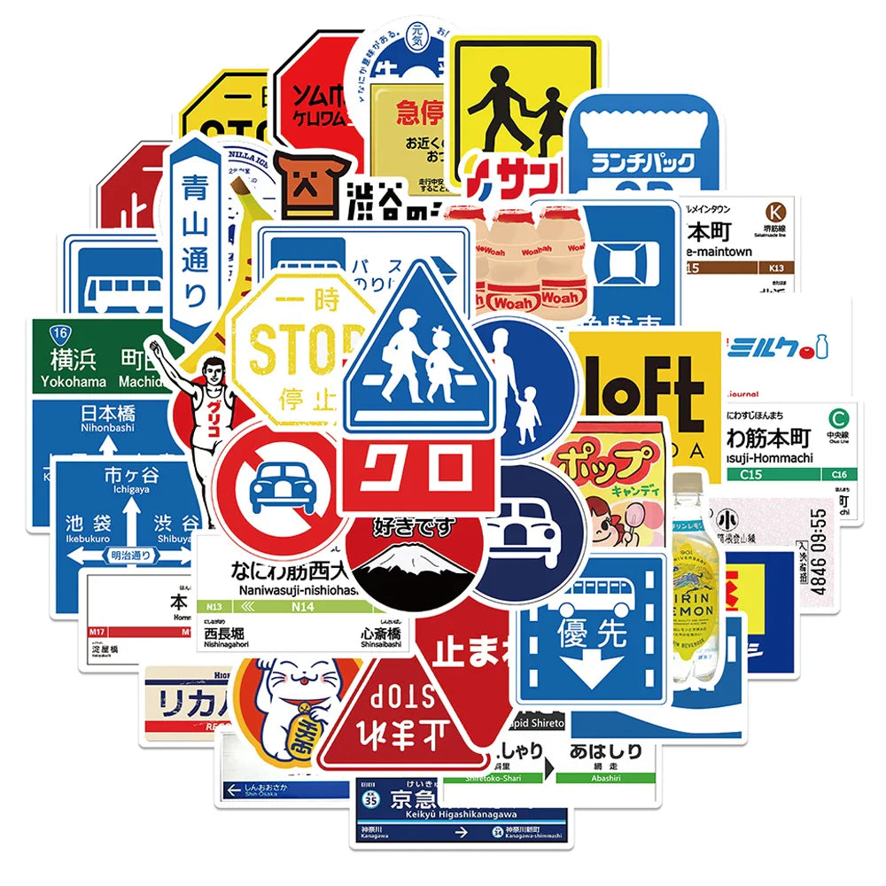 Japanese Stop Sign Stickers 10/30/50pcs Waterproof PVC for Laptop Motorcycle Luggage Bike Car (Online Order Only)