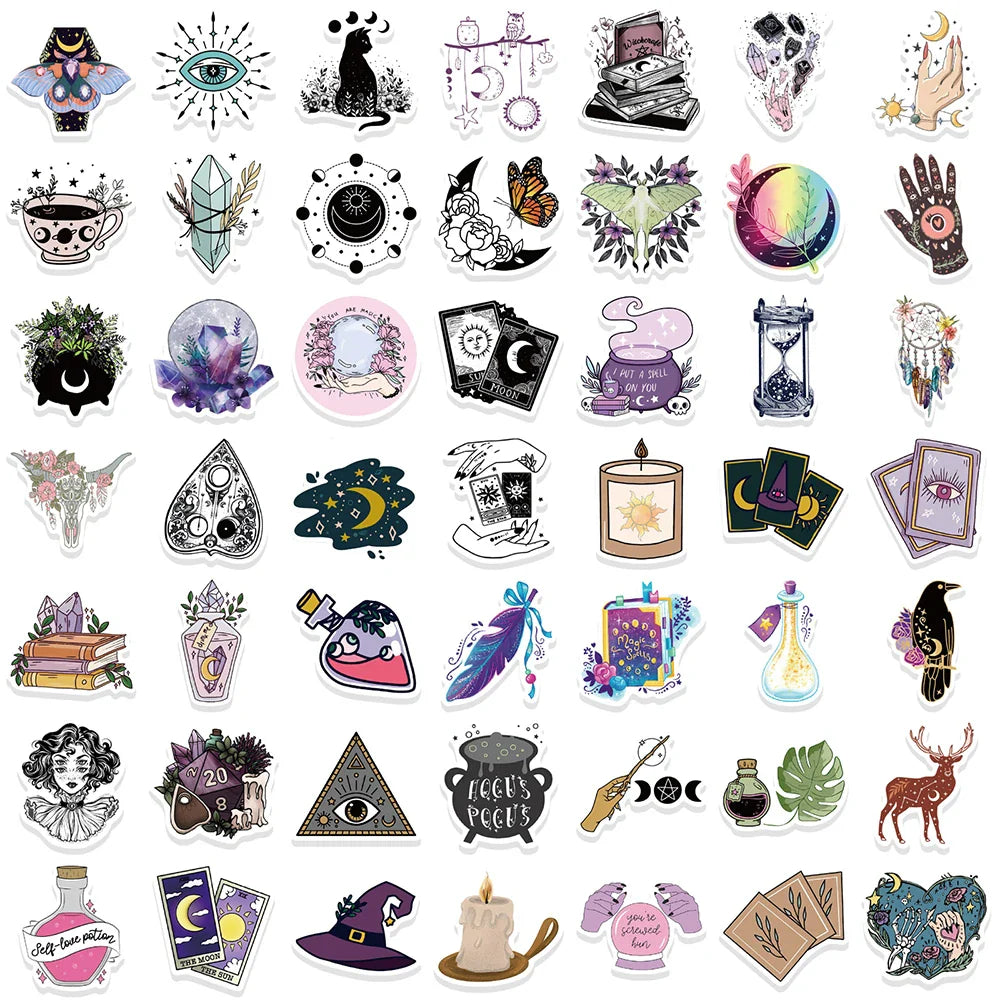 10/30/50/100pcs Boho Witchy Apothecary Stickers Witch Tarot Goth Decals Laptop Luggage Phone Waterproof Toy Sticker for Kid Girl (ONLINE ORDER ONLY)