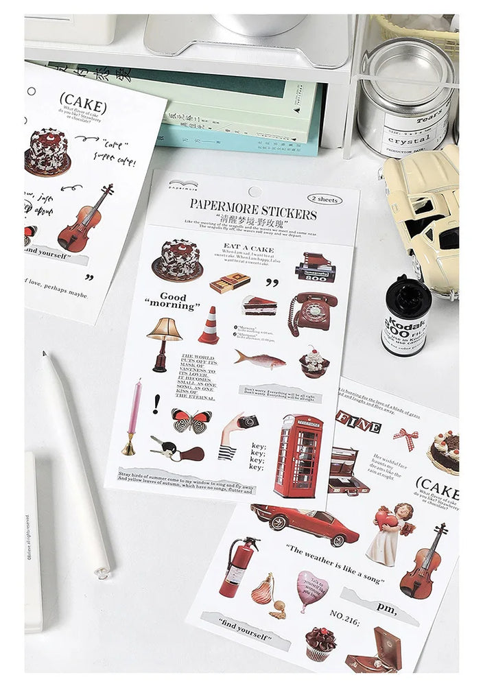 2Pc Ins Cute Retro Sticker Planner Collage Scrapbook DIY Material Decoration Stickers Personalized Art Supplies Stationery (ONLINE ORDER ONLY)