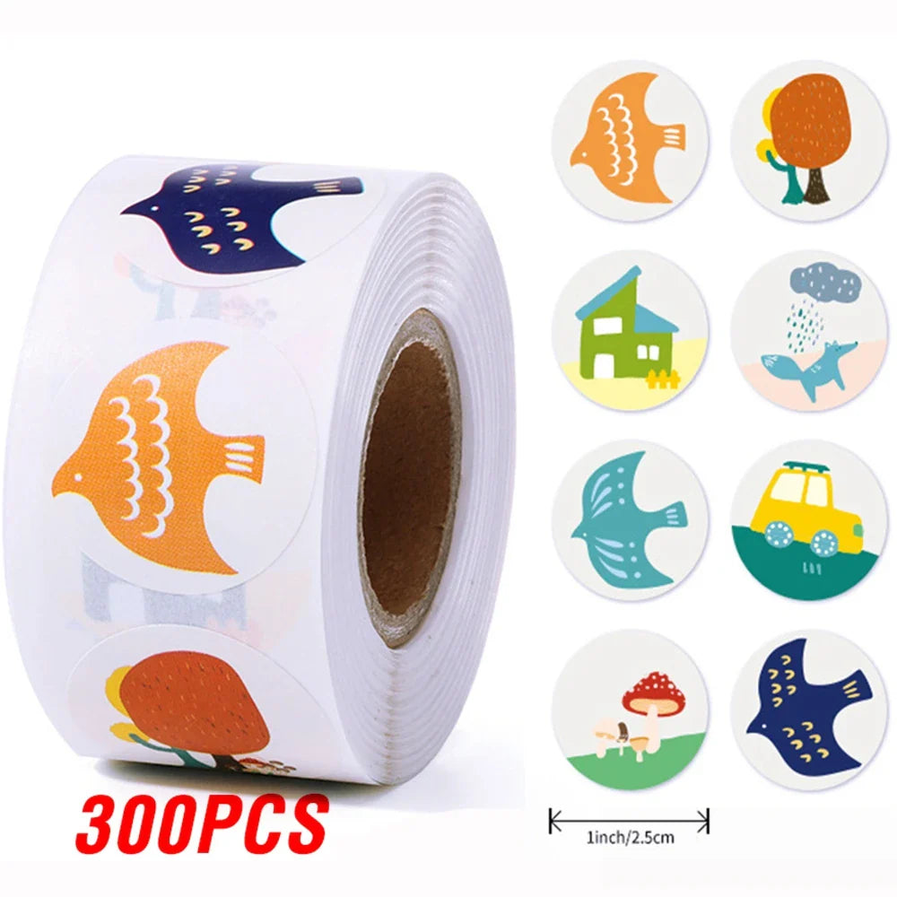 100-500pcs 1inch Cute Cartoon Stickers Round Reward Sticker Adhesive Labels for Classic School Teacher Kids Toy Sealing Lables (ONLINE ORDER ONLY)