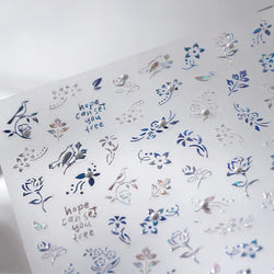 Blue Flower Vivid Bird Hope Can Set You Free Magpie Leaf Pearl Letter Adhesive Nail Art Sticker Aesthetic Beauty Manicure Decal (ONLINE ORDER ONLY)