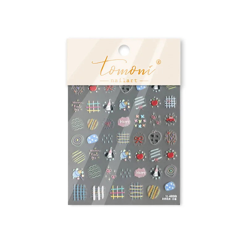 Graffiti Lines Apple Dog Car Bowknot Love Heart Flower Capture Net Grid Butterfly Rain Adhesive Nail Art Sticker Manicure Decals (ONLINE ORDER ONLY)
