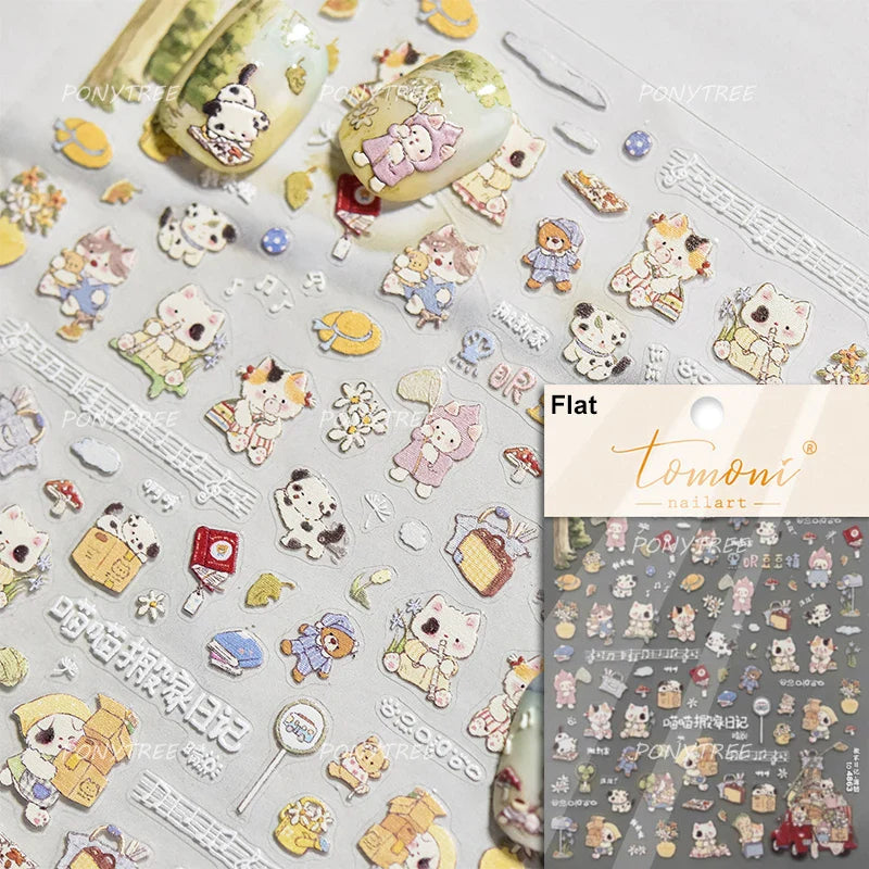 Cute Cat Cherry Sweet Cake Dog Butter Cookie Coffee Strawberry Jam Ice Cream Adhesive Nail Art Decoration Sticker Manicure Decal (Online Order Only)